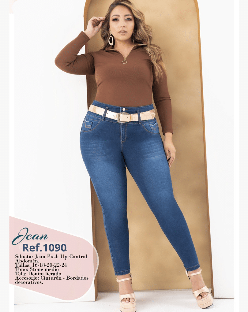 Pantalón Colombiano Levantacola Plus Size con Control de Abdomen y bolsillos 1090 - Imagen 2