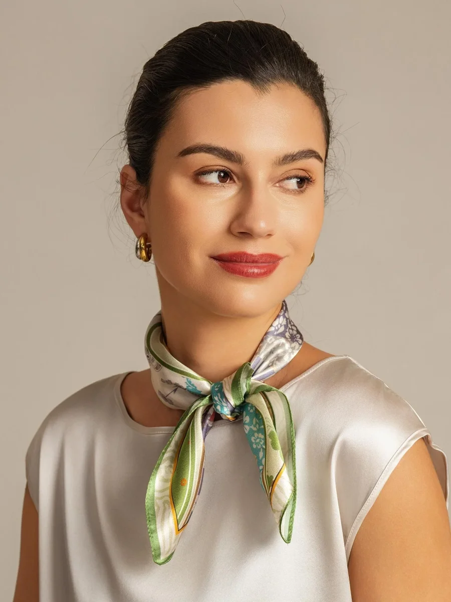 Pure Silk Pattern Stitching Square Scarf - Tamaño 53x53cm - Imagen 4