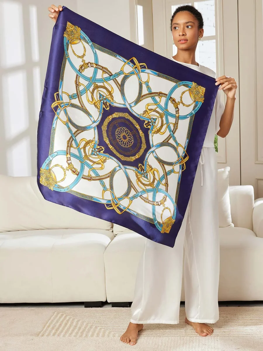 Pañuelo chal cuadrado estampado 100% seda de morera 88*88cm - Imagen 4