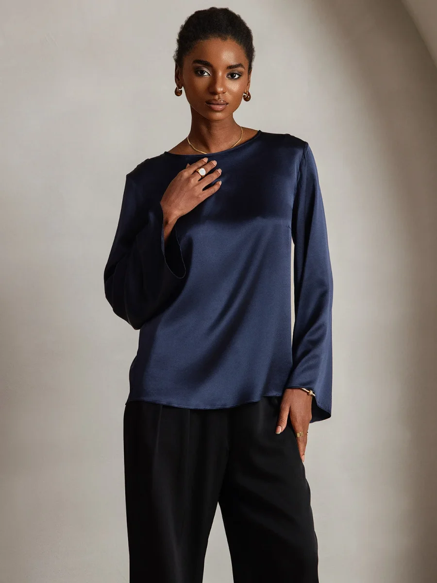 19Momme Seda Relajada Manga Larga Blusa - Imagen 4