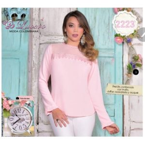 BLUSA DAMA COMBINADA CON MALLA Y CHIFON ACANALADO 2223