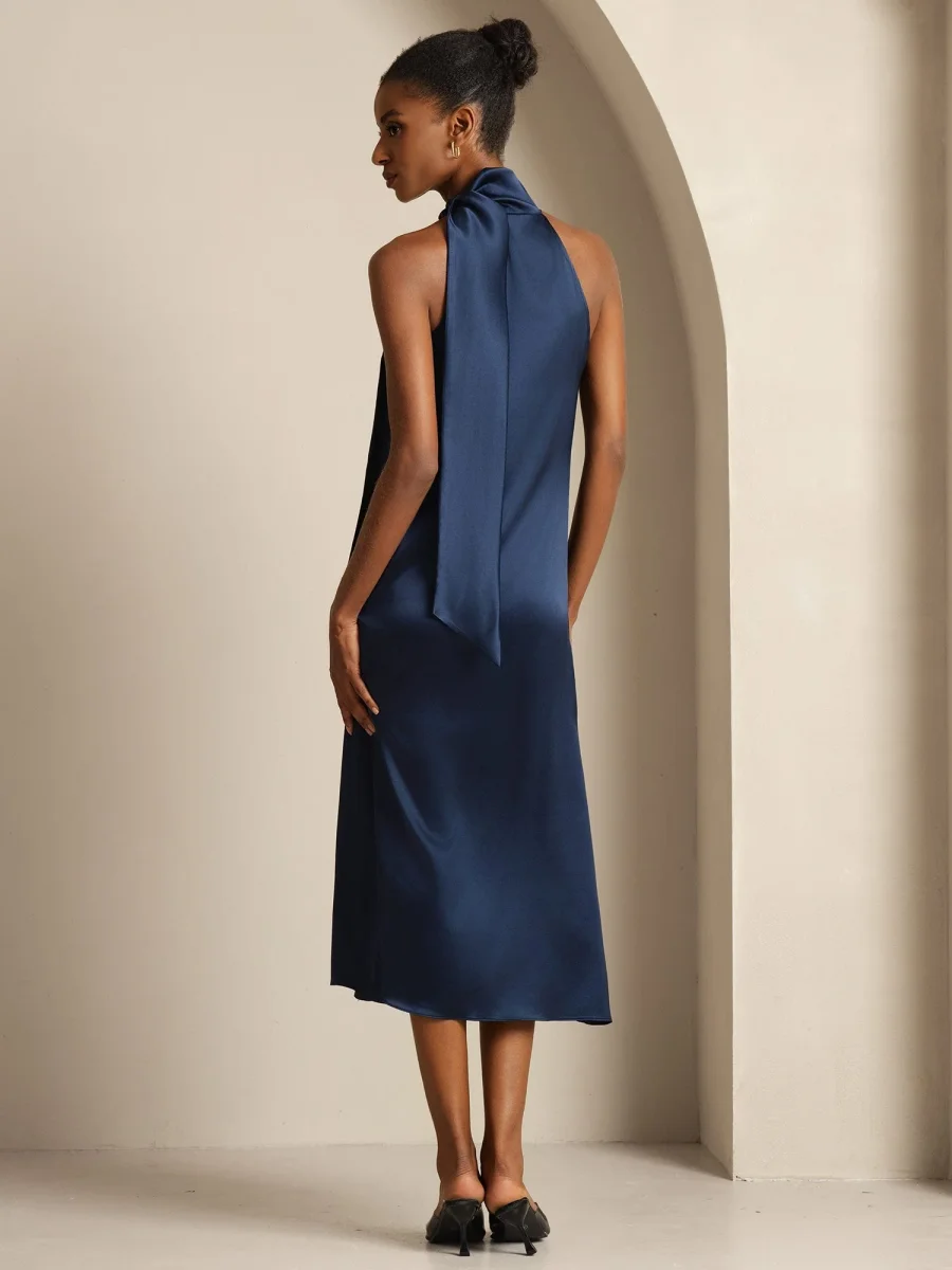 19Momme Seda Cuello Atado Vestido - Imagen 3