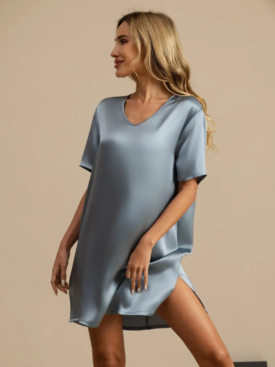 Seda Pura Color Sólido Sexy Camisón - Imagen 6