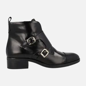 Botines de piel con hebillas y cremallera lateral