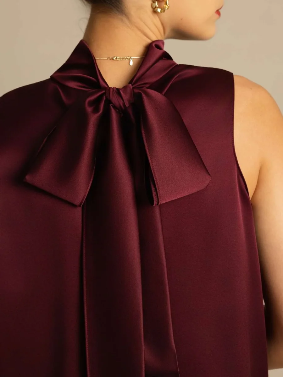 19Momme Seda Lazo Cuello Blusas - Imagen 5