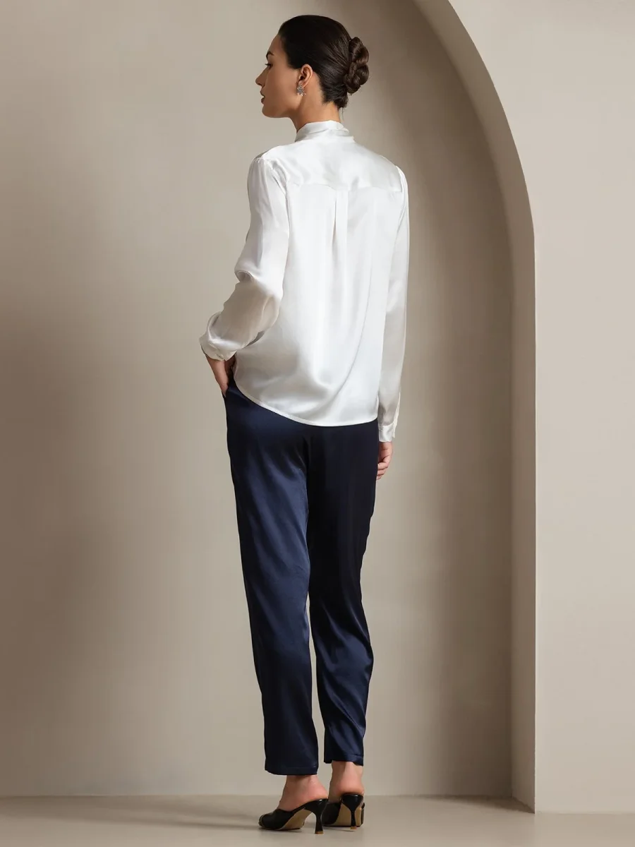 19 Momme Camisa Elegante de Seda con Cuello Lazo y Manga Larga - Imagen 3