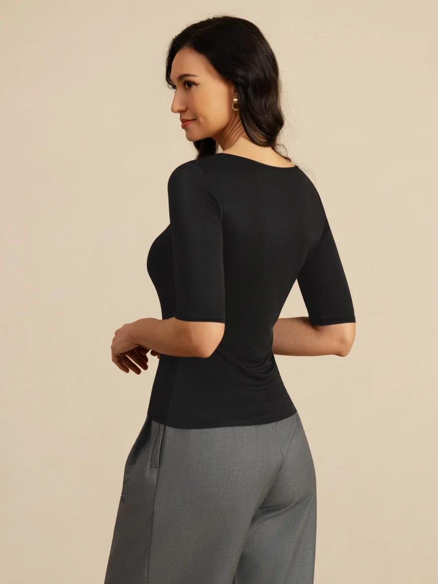 Top De Seda Para Mujer Manga Corta Cuello Redondo - Imagen 3