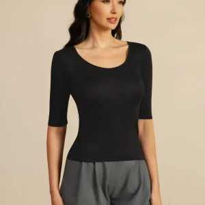 Top De Seda Para Mujer Manga Corta Cuello Redondo