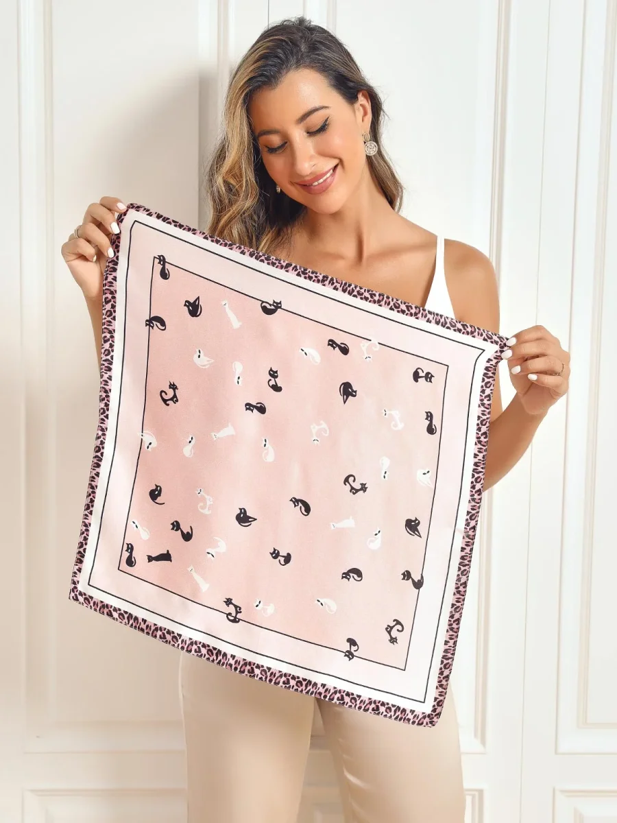 Pañuelo Cuadrado de Diseñador Estampado de 100% Seda de Mora 53x53cm/21 - Imagen 7