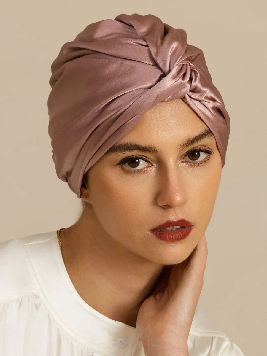 Gorro para el cabello de seda pura de 22Momme con nudo frontal y botón ajustable - Imagen 4