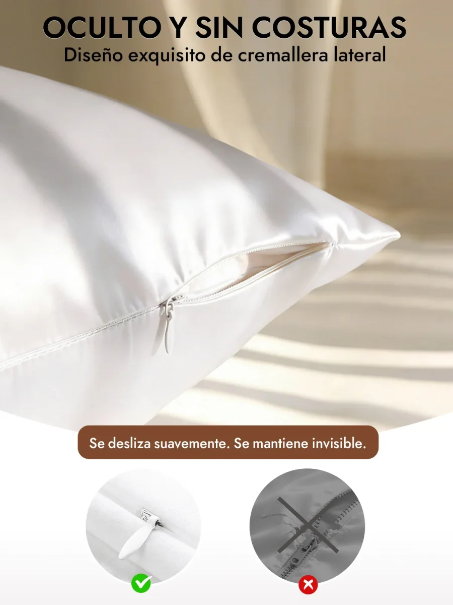 2 Piezas 30Momme Funda De Almohada De Seda- Cierre Cremallera - Imagen 6