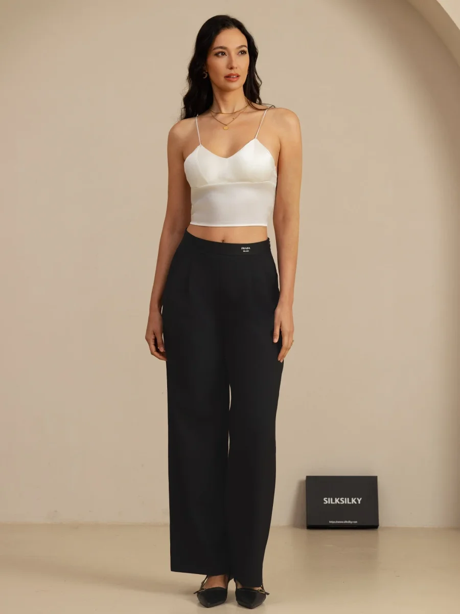 19Momme Top Corto De Seda Tirantes Finos Escote En V Camiseta Con Sujetador Incorporado - Imagen 9
