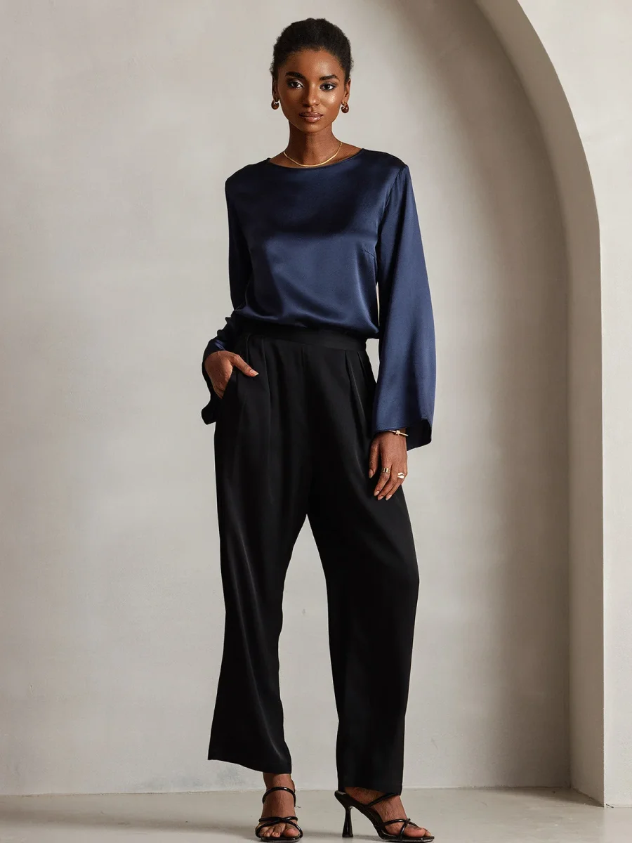 19Momme Seda Relajada Manga Larga Blusa - Imagen 8