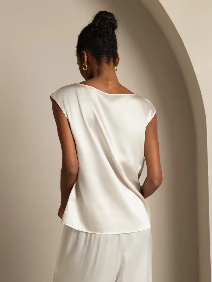 19Momme Seda Capa Manga Blusa - Imagen 3