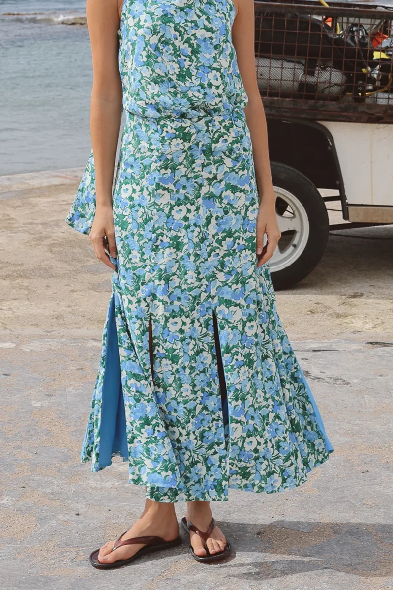 Falda Positano Flores Azul y Verde - Imagen 6