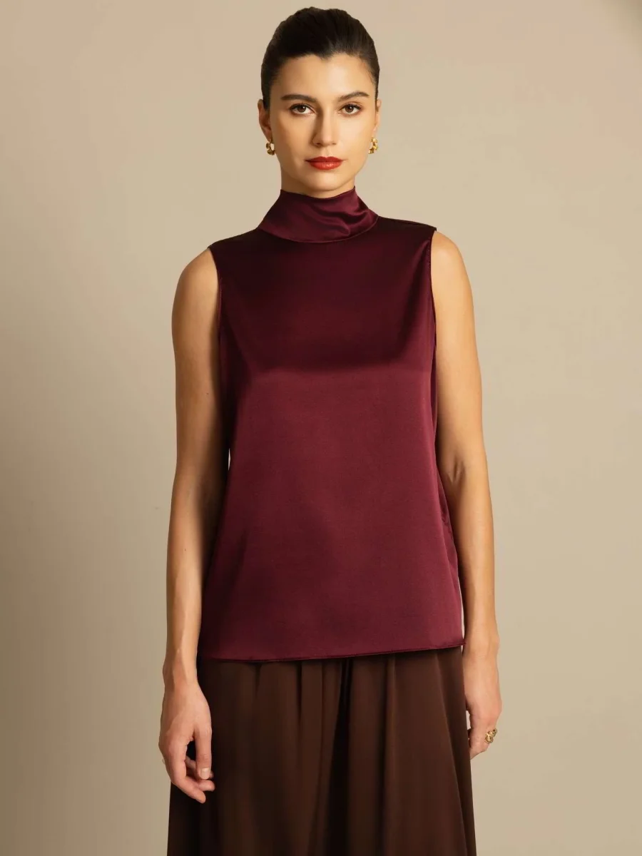 19Momme Seda Lazo Cuello Blusas - Imagen 4
