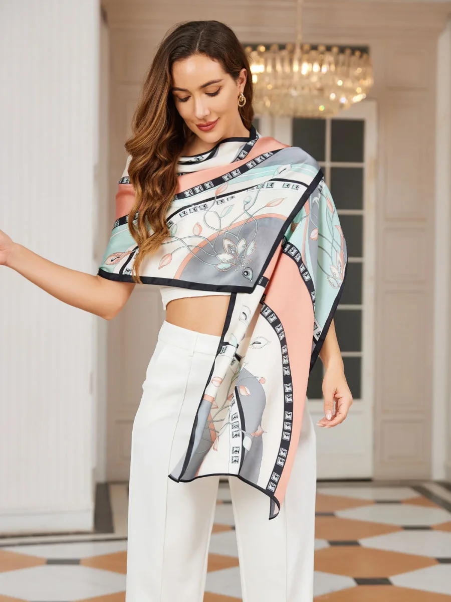 Pañuelo Mantoncillo Rectangular Estampado 100% Seda Morera 170x53cm - Imagen 6