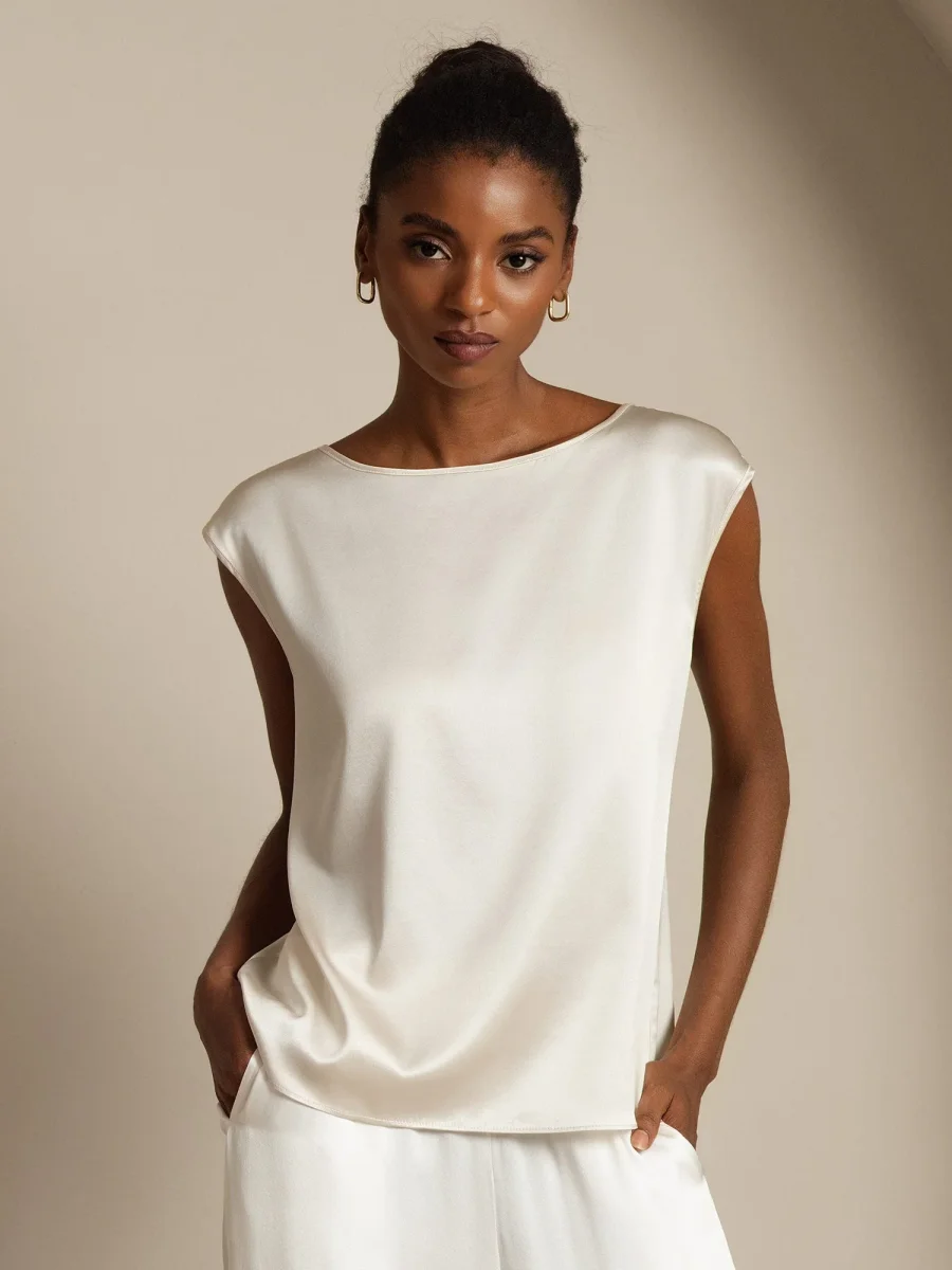19Momme Seda Capa Manga Blusa - Imagen 2