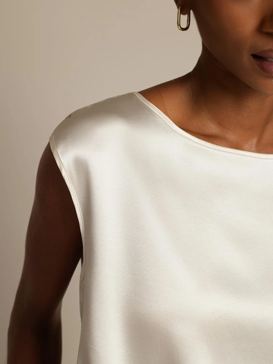 19Momme Seda Capa Manga Blusa - Imagen 5