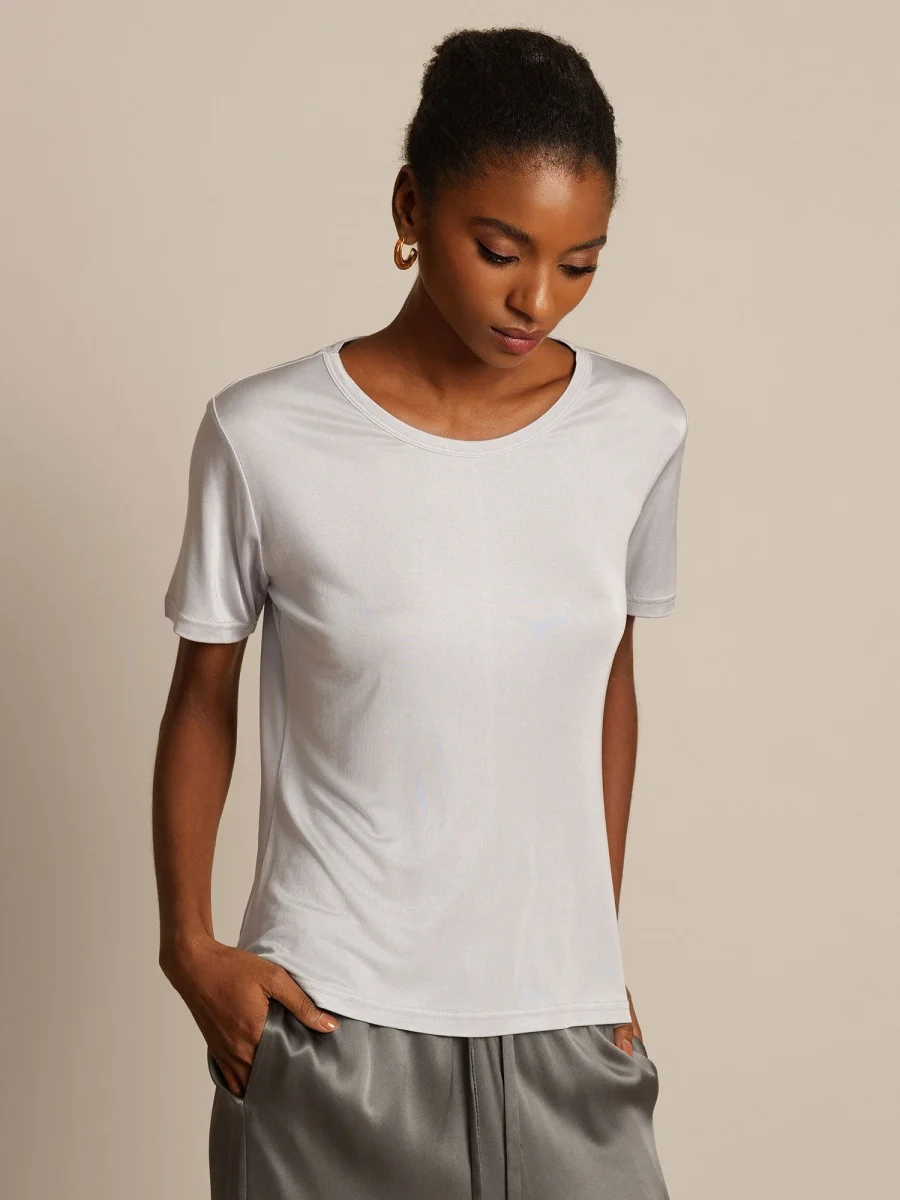 Camiseta de Manga Corta de Pura Seda para Mujer - Imagen 4