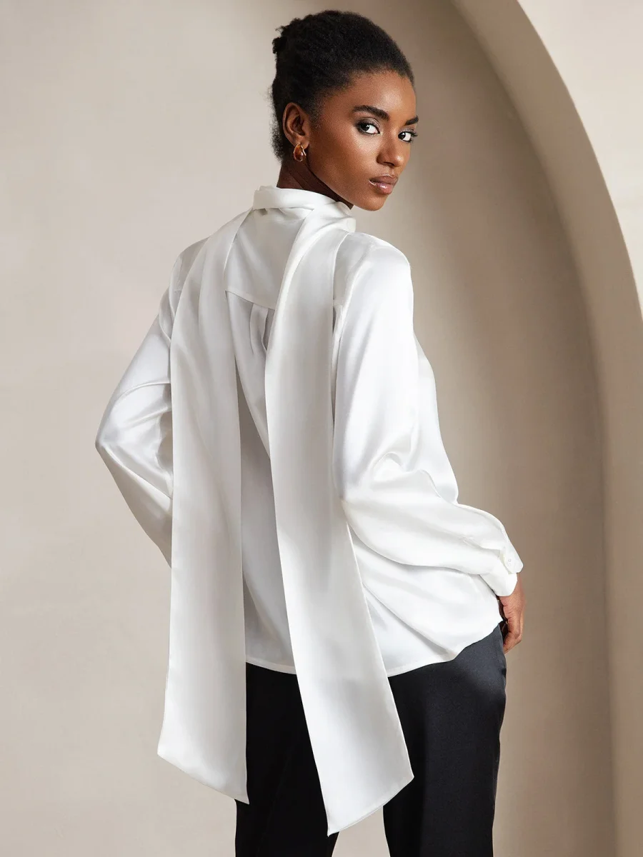 19 Momme Seda Cuello atado Camisa - Imagen 3