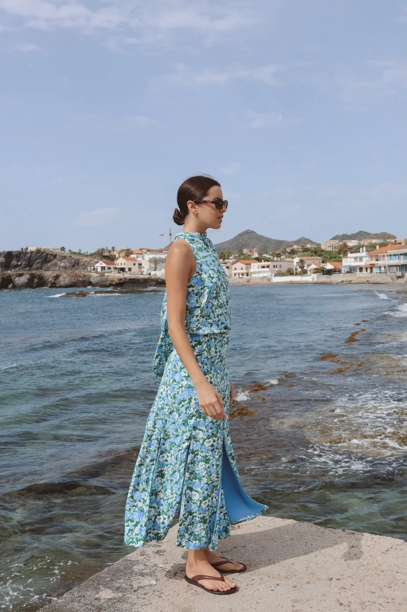 Falda Positano Flores Azul y Verde - Imagen 8