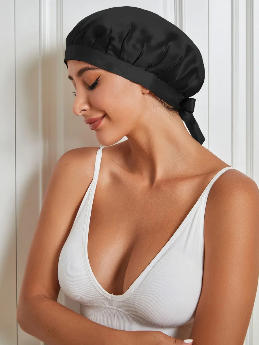 Gorro de Dormir de 100% Seda de Morera con Cintas - Imagen 8