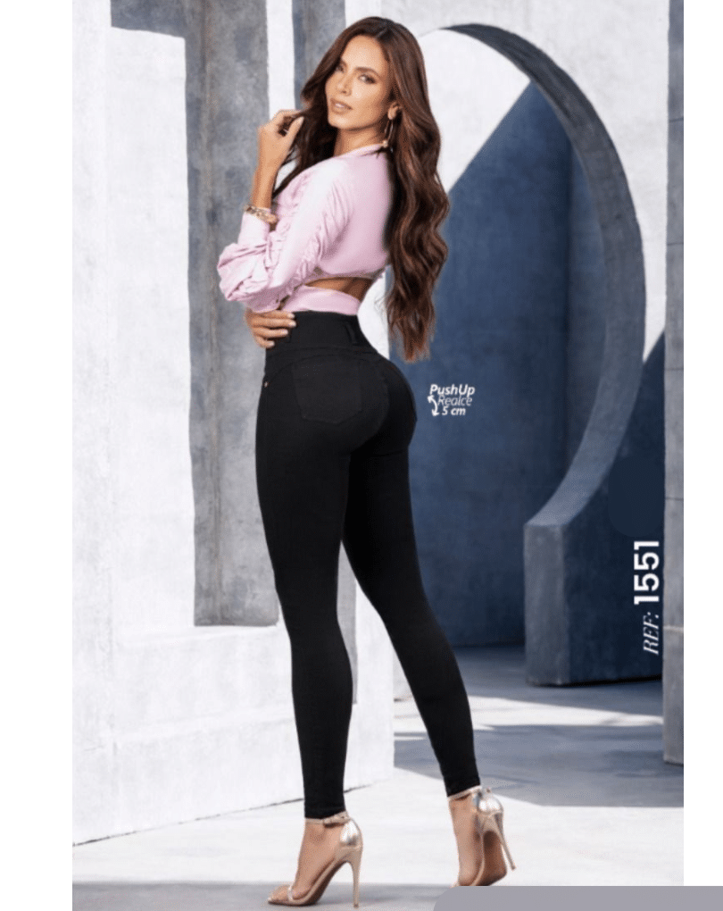 Pantalón Colombiano Levantacola Negro Bota Pitillo con Bolsillos Mujer | Ref. 1551 - Imagen 3