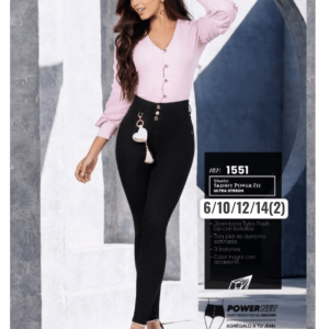 Pantalón Colombiano Levantacola Negro Bota Pitillo con Bolsillos Mujer | Ref. 1551