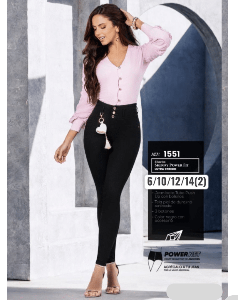 Pantalón Colombiano Levantacola Negro Bota Pitillo con Bolsillos Mujer | Ref. 1551
