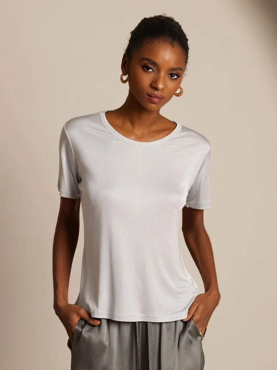 Camiseta de Manga Corta de Pura Seda para Mujer