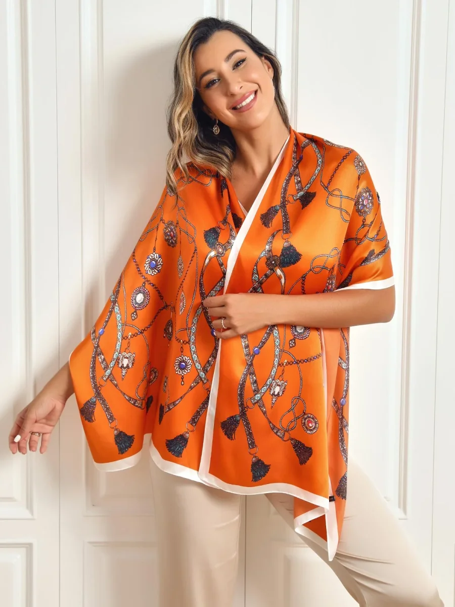 Pañuelo Mantoncillo Rectangular Estampado 100% Seda Morera 170x53cm - Imagen 3