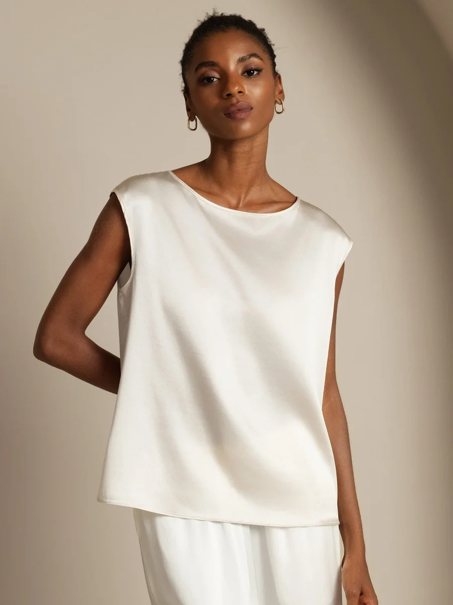 19Momme Seda Capa Manga Blusa - Imagen 4