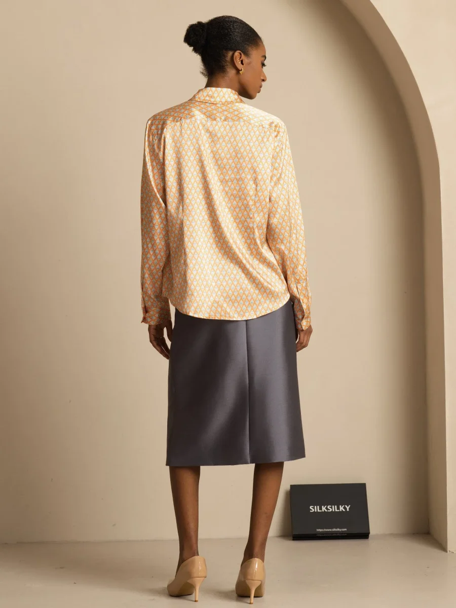 Camisa De Seda 19Momme Con Estampado Geométrico Manga Larga Y Cuello Solapa Para Mujer - Imagen 3