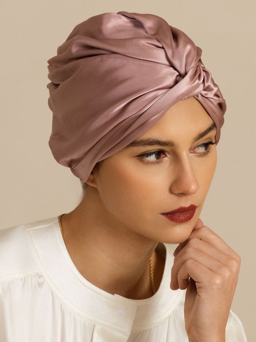 Gorro para el cabello de seda pura de 22Momme con nudo frontal y botón ajustable