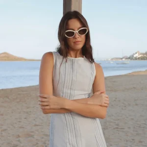 Vestido Cala Godetes Rayas Azul