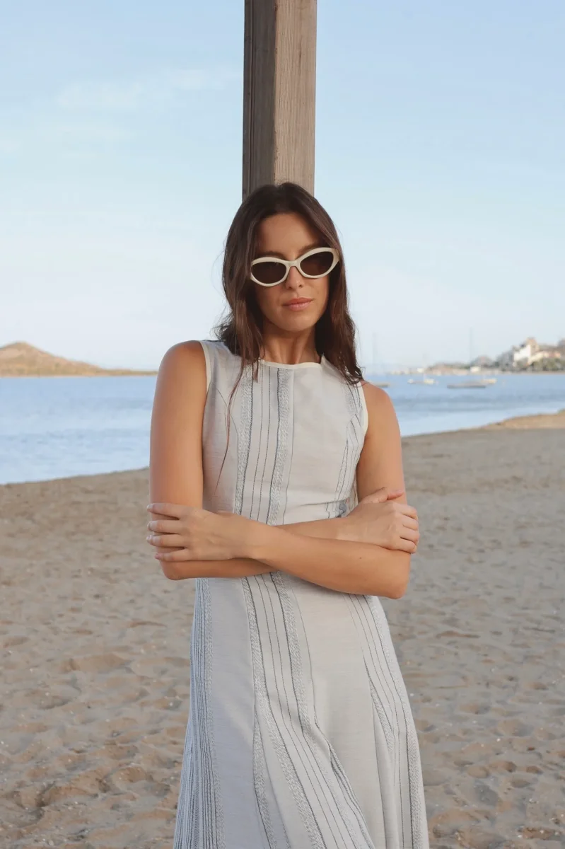Vestido Cala Godetes Rayas Azul - Imagen 2