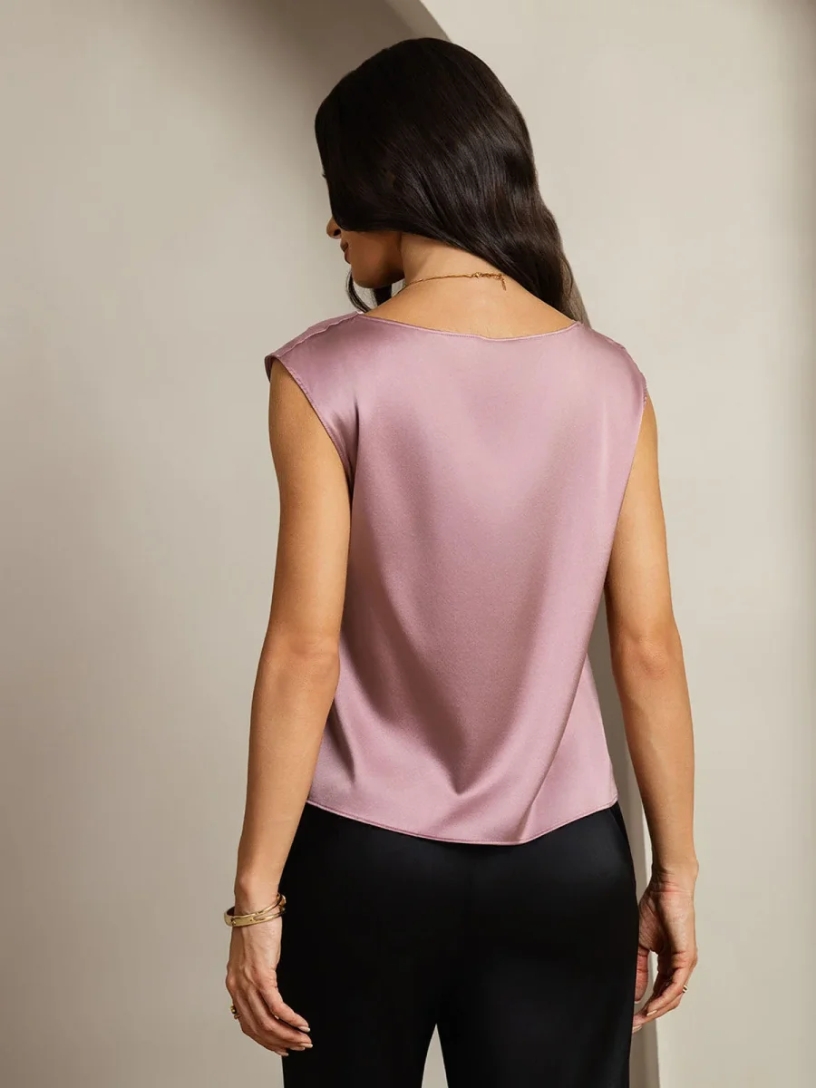 19Momme Seda Capa Manga Cuello Cowl Camiseta sin mangas/Blusa - Imagen 3