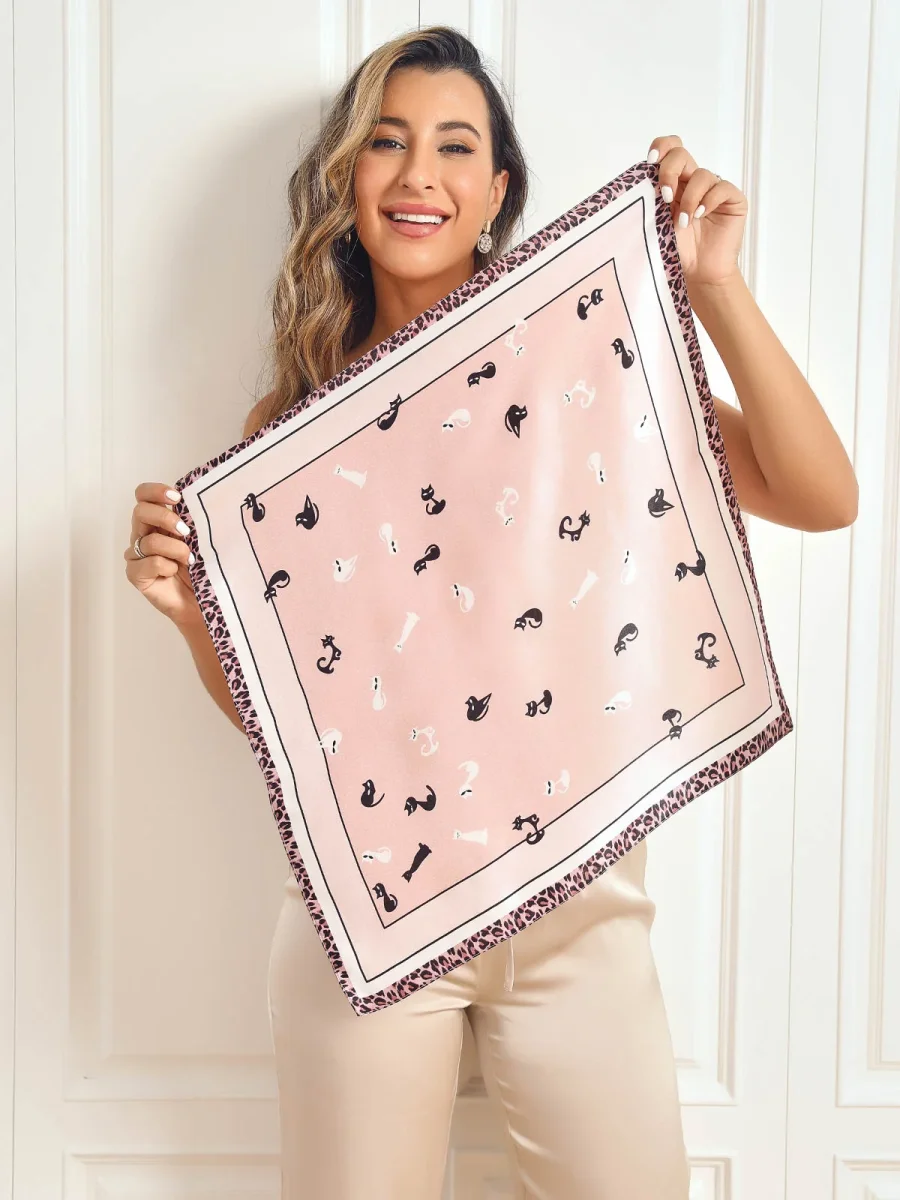 Pañuelo Cuadrado de Diseñador Estampado de 100% Seda de Mora 53x53cm/21 - Imagen 8