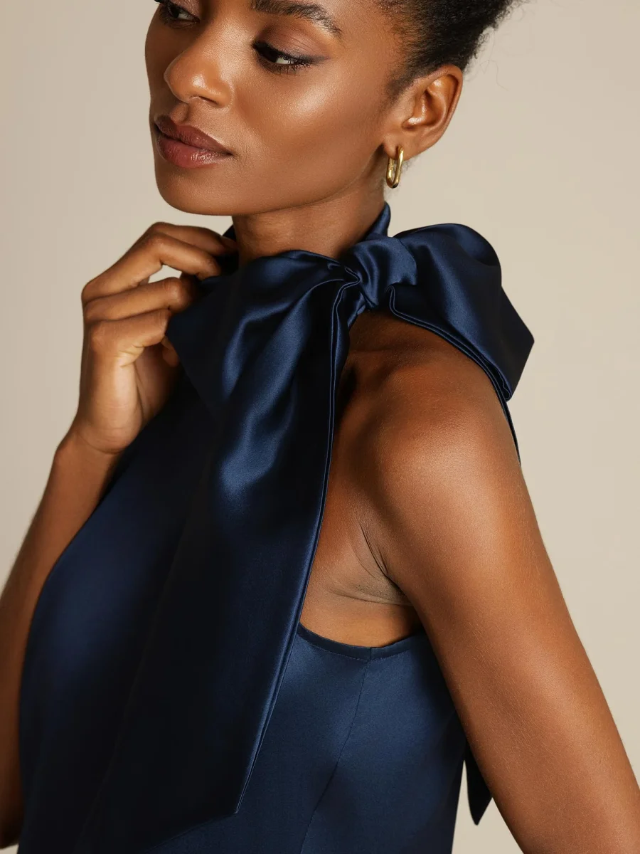 19Momme Seda Cuello Atado Vestido - Imagen 5