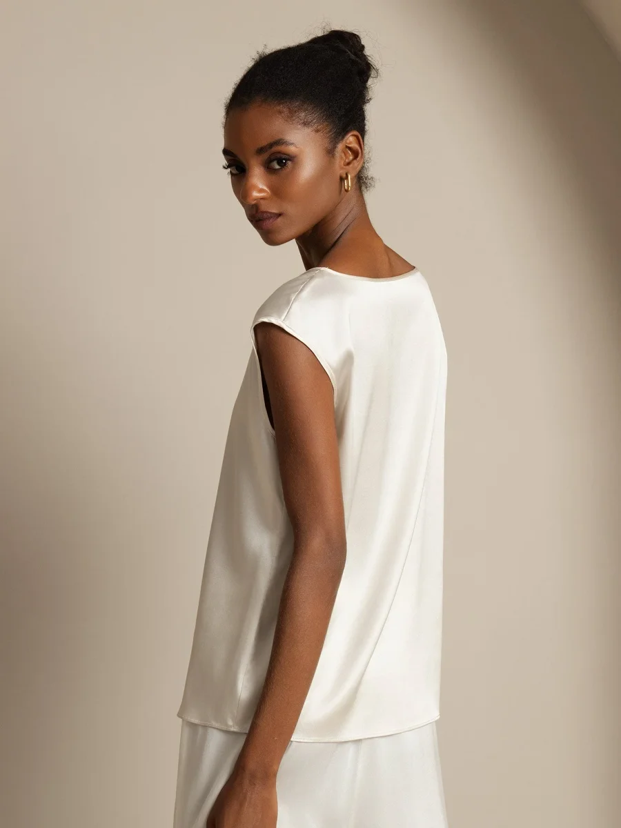 19Momme Seda Capa Manga Blusa - Imagen 6