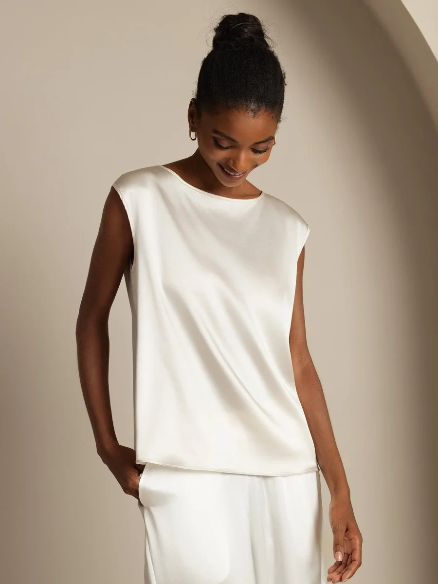 19Momme Seda Capa Manga Blusa - Imagen 8