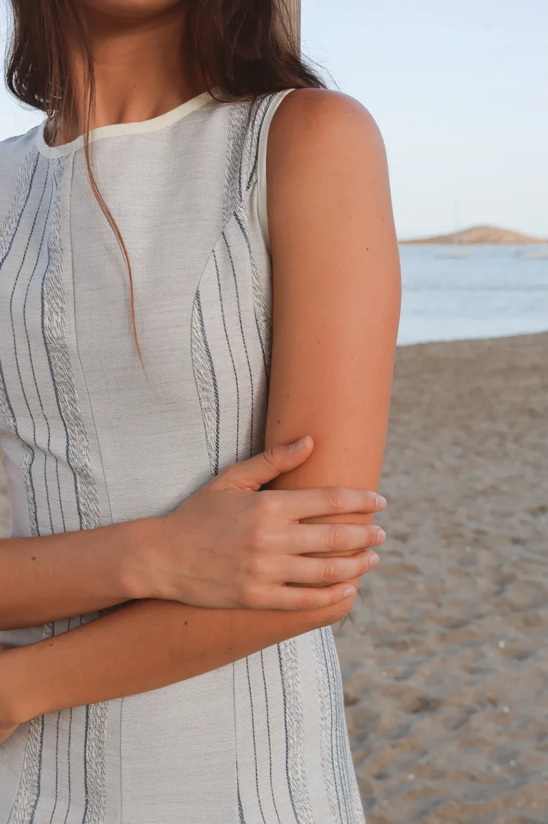 Vestido Cala Godetes Rayas Azul - Imagen 4