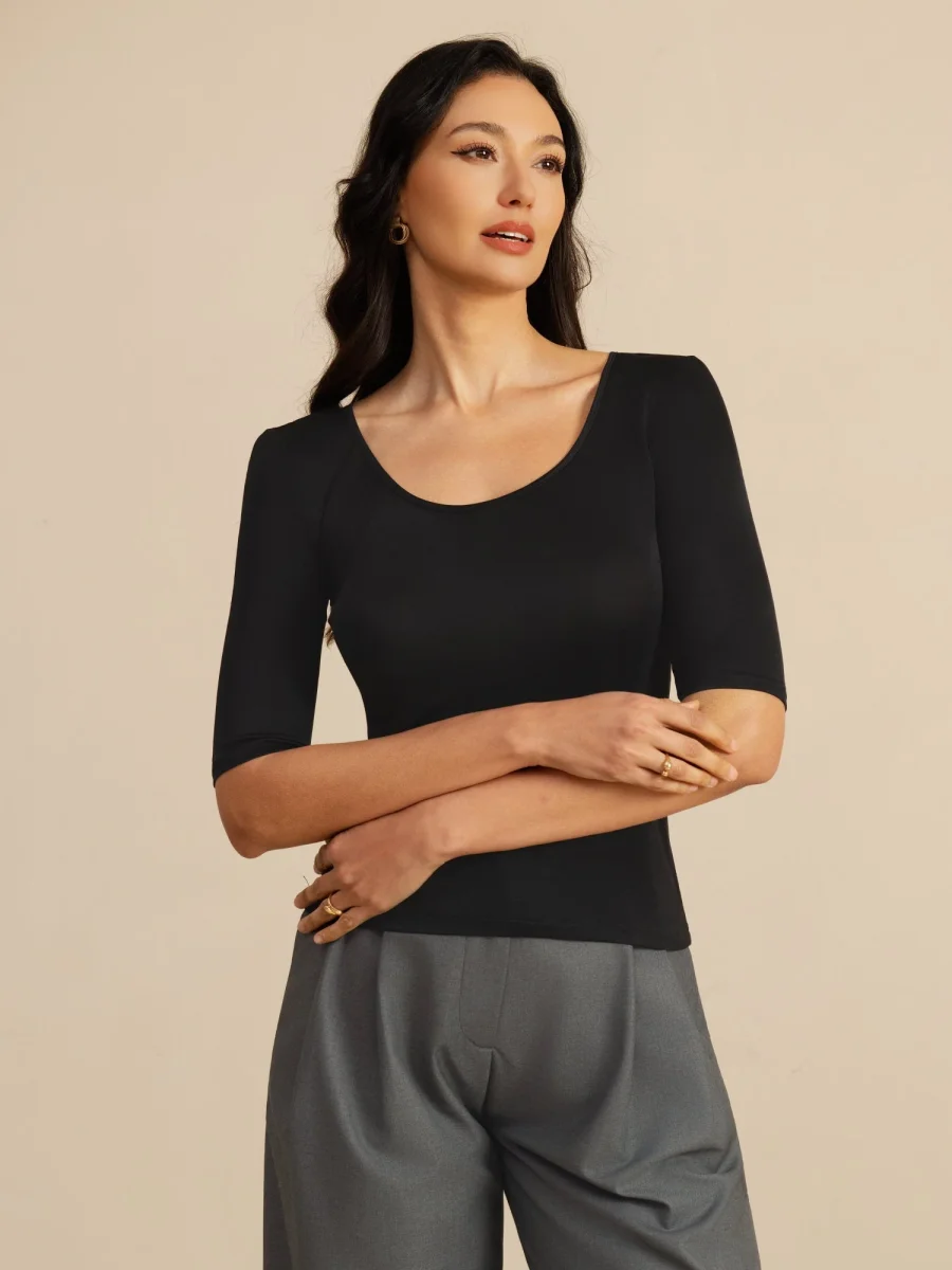 Top De Seda Para Mujer Manga Corta Cuello Redondo - Imagen 5