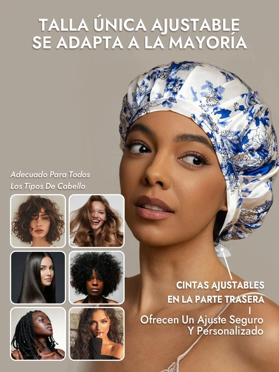 Gorro de Dormir de 100% Seda de Morera con Cintas - Imagen 7