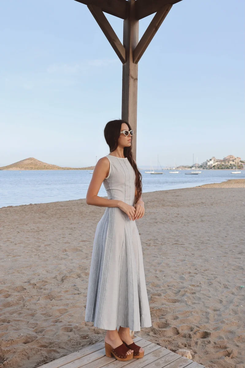 Vestido Cala Godetes Rayas Azul - Imagen 6