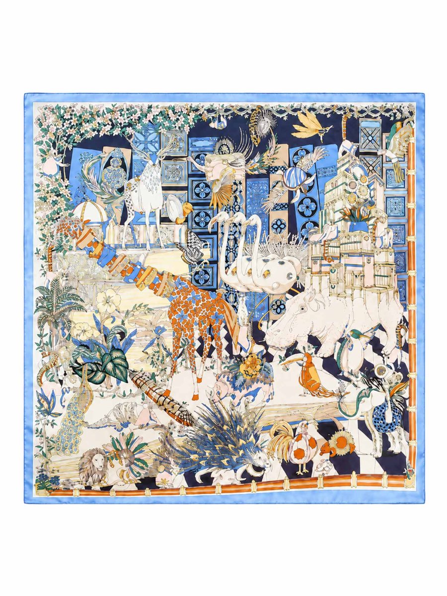 Bufanda cuadrada con diseño de paisaje de seda pura 68x68cm/26,8