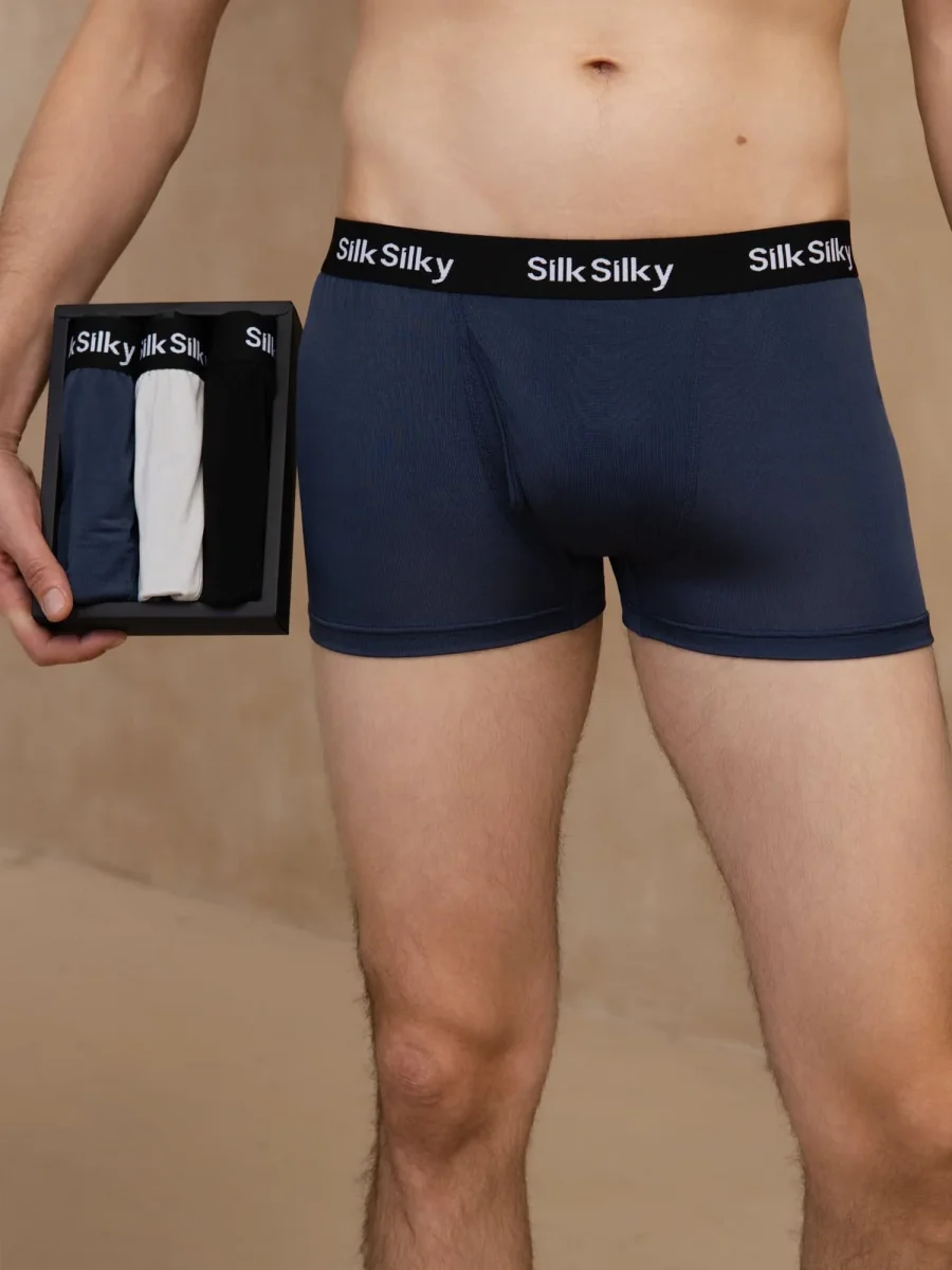 3 Piezas Seda Pura Hombres Comodidad Transpirable Boxer Brief Ropa Interior - Imagen 2