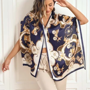 Pañuelo Rectangular Largo 100% Seda Morera Estampado Carruaje 170x53cm