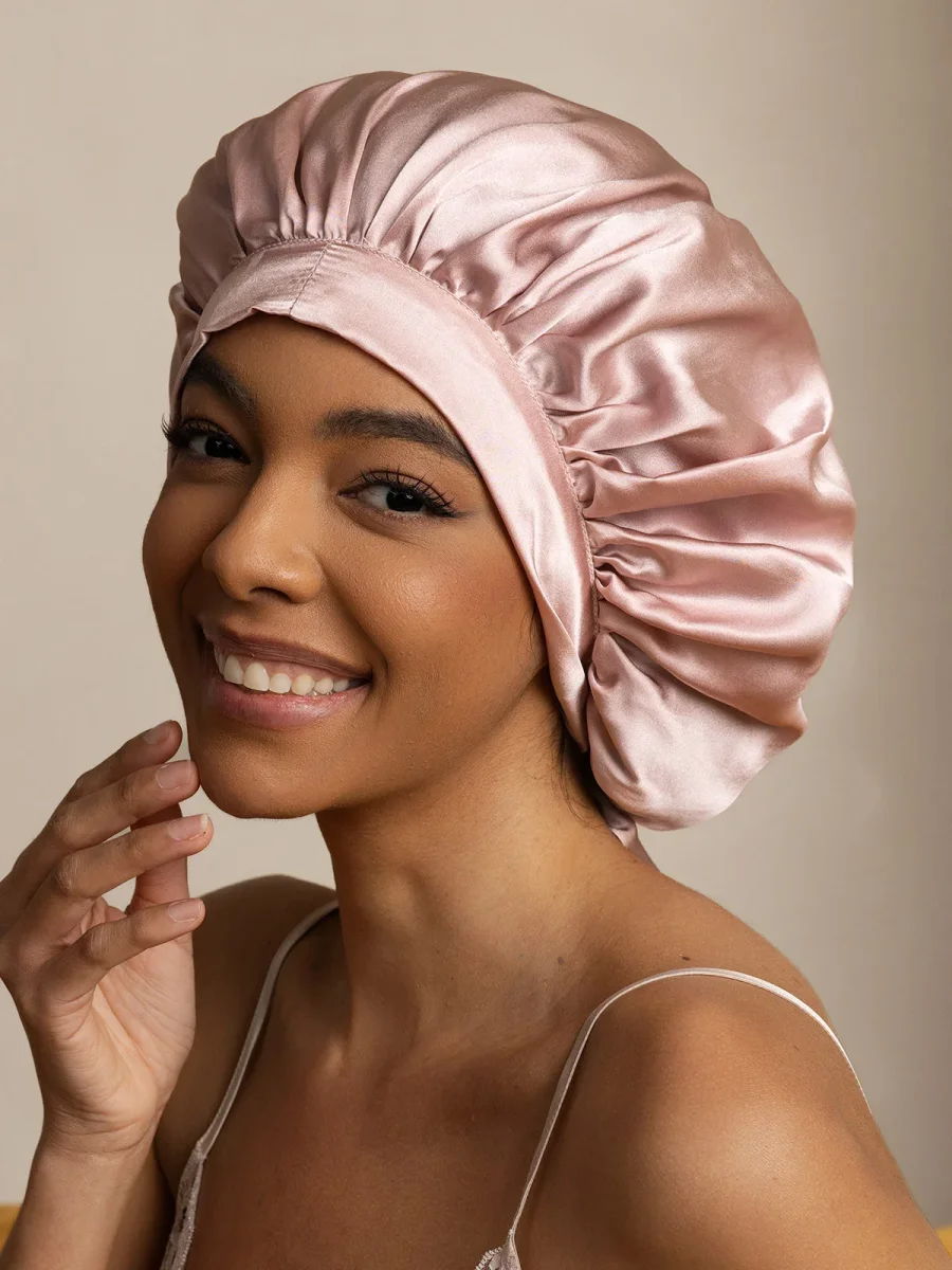 Gorro de Dormir para Mujer de 100% Seda de Mora con Cintas Largas - Imagen 6